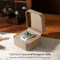 Octagonal PU leather watch box in light wood grain finish with white interior cushion - Wood Grain Khaki