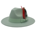 Eleganter salbeigrüner Wollfilz-Fedora mit Schleifenband und dekorativen Federn - M (56-58cm) / Minzgrün