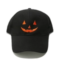 Black cotton baseball cap featuring an orange Halloween pumpkin Jack-o'-lantern embroidery - Black Pumpkin Lantern Embroidery
