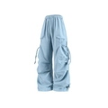 Pantaloni cargo azzurri a vita alta con gamba larga e orlo con coulisse regolabile - M / Blu Pallido