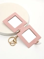Mini specchio da trucco quadrato in pelle PU rosa con portachiavi dorato per donna - Rosa