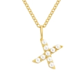 Elegante collana con ciondolo lettera X in acciaio inossidabile dorato e perle da donna - Lettera X - Oro