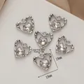 Set of 6 silver heart charms with central crystal and rhinestone accents, 19mm size - 890-8# Silver - White Zirconia