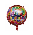 Rainbow swirl 18-inch aluminum foil birthday balloon with Feliz Cumpleaños text - Red Background Star Round Spanish Birthday Balloon