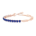 Rose gold paperclip tennis bracelet featuring dark blue round-cut zircon stones - 4mm Rose Gold Blue Stone