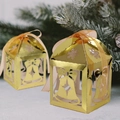 Hollow laser-cut gold Christmas gift box with snowflake bell patterns and orange ribbon - Bell Pattern / Gold