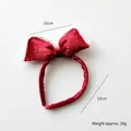 Serre-tête de Noël en velours rouge avec nœud papillon et bordure en fausse fourrure - Serre-tête Nœud en Soie Brillante