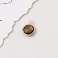 10mm round golden charm with faceted dark brown birthstone for DIY jewelry making - Olive Green