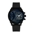 Unisex oversized black quartz watch with silicone strap and navy blue multi-dial face - Black