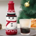 Festive red knitted wine bottle cover with a cute snowman pattern for Christmas - Red & Gray Snowman