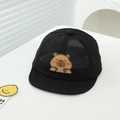 Detail of breathable mesh texture and cute capybara patch on black summer kids sun cap - 48-50cm (1-3 Years) / Black