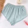 Pale green satin home shorts for women with elastic waist and soft glossy finish - S / Haze Blue