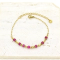 Detail of gold-plated stainless steel bracelet with freshwater pearls and pink stones - Pink Cylindrical Beads Stainless Steel Style