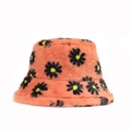 Auffälliger orangefarbener Plüsch-Fischerhut mit schwarzen und gelben Gänseblümchen - Verstellbar / Orange Mit Schwarzen Blumen