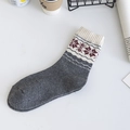 Women's gray wool knit crew socks featuring red snowflake patterns and jacquard details - 9064 Beige Snowflake
