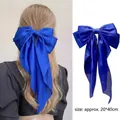 Royal blue satin bow hair clip with long ribbons in 20x40cm size for women - Long Streamer Spring Clip / Klein Blue