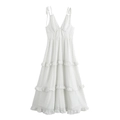 Vintage polka dot tiered maxi dress with v-neck and spaghetti straps in white and black - XS / White