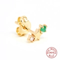 Gold S925 sterling silver star stud earring with green and clear zircon stones - Gold-Green Zirconia Taurus