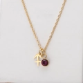 Golden stainless steel Sagittarius necklace featuring a purple birthstone pendant charm - Gold-Sagittarius