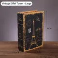 Vintage Paris Eiffelturm Buchattrappe Aufbewahrungsbox Schwarz Gold, 30x21,5x7,5cm - Groß / Retro Eiffelturm Stil