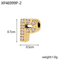 Gold letter P pendant charm with micro-pave cubic zirconia crystals, 0.7cm height - Drilled And Diamond-set Letter P (hole Inner Diameter 0.2cm)