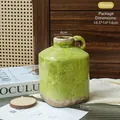 Grass green square ceramic vase with distressed crackle glaze and single handle - Grass Green Square Crackle Vase