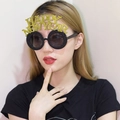 Black round frame party glasses with gold glitter Happy New Year lettering for festivals - Gold Glitter Double Layer Round New Year Glasses