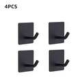 Set of 4 matte black stainless steel adhesive wall hooks in a square modern design - 4 Pcs Pack / Black