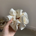 Elegant cream white satin scrunchie with French vintage ruffle design and glossy finish - Milky White