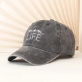 Gorra de béisbol gris oscuro lavado con bordado mom LIFE blanco y acabado algodón - Negro Lavado