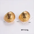Golden teardrop stainless steel earrings with irregular ribbed texture and 20mm height - Amleh032