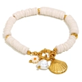 Pulsera vintage bañada en oro de 18K con cuentas blancas y colgante de margarita - Pulsera Con Colgante De Concha Blanca - Dorado