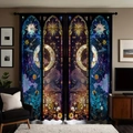 Gothic stained glass curtains with moon and star patterns in deep navy and gold - 130x160cm / Style 4