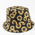 Détail de l'imprimé tournesol sur bob en coton noir avec des coutures de qualité - M(56-58cm) / Tournesol Noir (11#)
