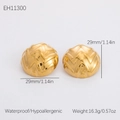 18K gold plated stainless steel semi-circle hoop earrings with star knit texture - Semicircle Wave (EH11300)