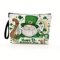 Borsa per cosmetici bianca in tela per San Patrizio con stampa gnomo e cinturino - Stile Leprechaun Arpa Oro