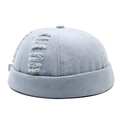 Bonnet docker en denim bleu clair avec détails déchirés vintage et bord roulé rétro - 56-60cm / Bleu clair