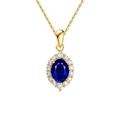 Elegance 18K gold S925 silver necklace with oval deep blue sapphire and zircon halo - Lzn06-14k