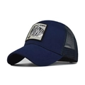 Detailed side view of navy cotton trucker hat featuring zebra embroidery and breathable mesh - Adjustable / Dark Blue-Zebra Embroidery (29)