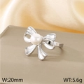 Silver stainless steel bow ring with white pearl detail for women minimalist style - Pearl Decorated Style Silver (KR111270-KFC)
