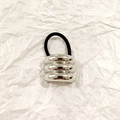 Silver multi-layered hollow metal hair tie with high elastic black rubber band - Silver Triple Bar Smooth 4cm