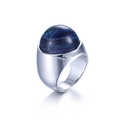 Poliertem 304 Edelstahl Ring mit großem gewölbtem blauem Himmelsglas-Stein - US 6 / Blaue Textur (KR88910S-K)