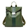 Green woven leather backpack for women with rectangular metal clasp and fabric straps - Green