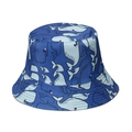 Detail of navy blue fisherman hat featuring cute whale illustration and stitched brim - Navy Blue Cartoon Whale
