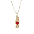 Collana dorata con ciondolo a mano, cuore rosso e pietre di zircone scintillanti - Stile Palmo Oro Cuore Rosso (YS-231117-4)