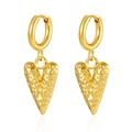 Gold heart drop earrings with hammered texture and 18K gold plated stainless steel hoops - Hammered Heart (MS-676) / 2.0*8 / Gold