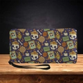 Lange lila PU-Leder Geldbörse mit Tag der Toten Totenkopf und Blumenmuster Print - Lila Tag der Toten Totenkopf