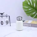 Close-up of white mini thermos with 304 stainless steel lid and portable metal ring - 300ml / Off-white