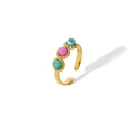 Detail of adjustable gold stainless steel ring with green, pink and blue gemstones - Green Pink Blue Three-color Beads Inlaid Style (TR4024-6)