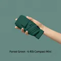 Mini portable dark green five-fold sun umbrella with six-rib compact design - Dark Green